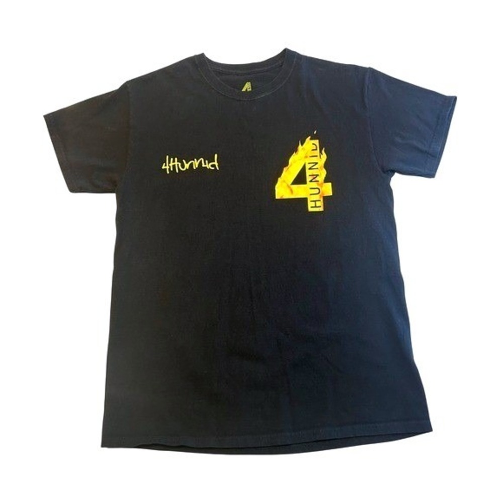 4Hunnid Mens Black Flame Logo Graphic T-Shirt Medium YG Streetwear